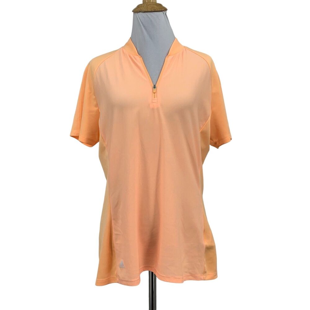 Adidas Shirt Women M Medium Cantaloupe Raglan Sleeve Zip Blade Collar Athletic